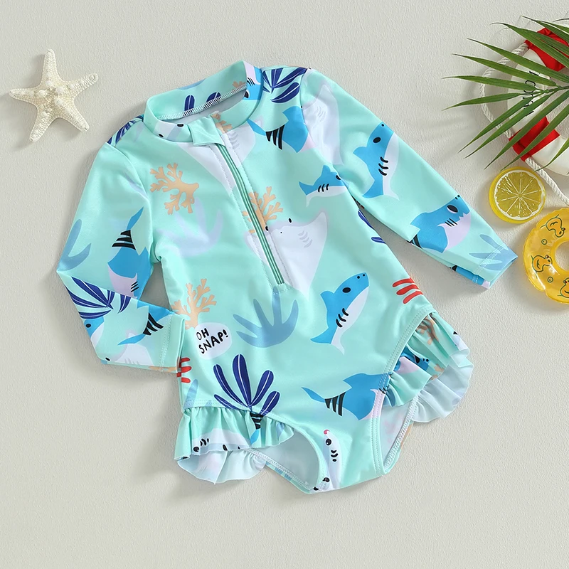Traje de baño manga larga niña cuello levantado estampado marino - imagen 4