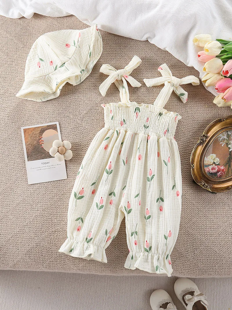 Pelele de verano sin mangas con estampado floral y capucha para bebé - imagen 5