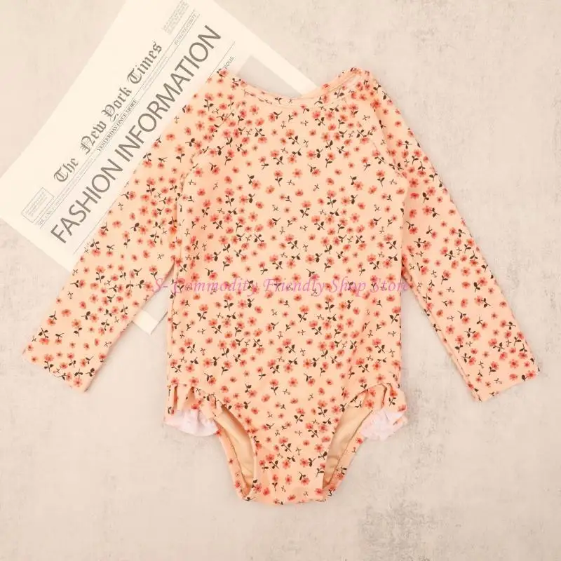 85AE Traje de baño infantil de manga larga con estampado floral - imagen 2