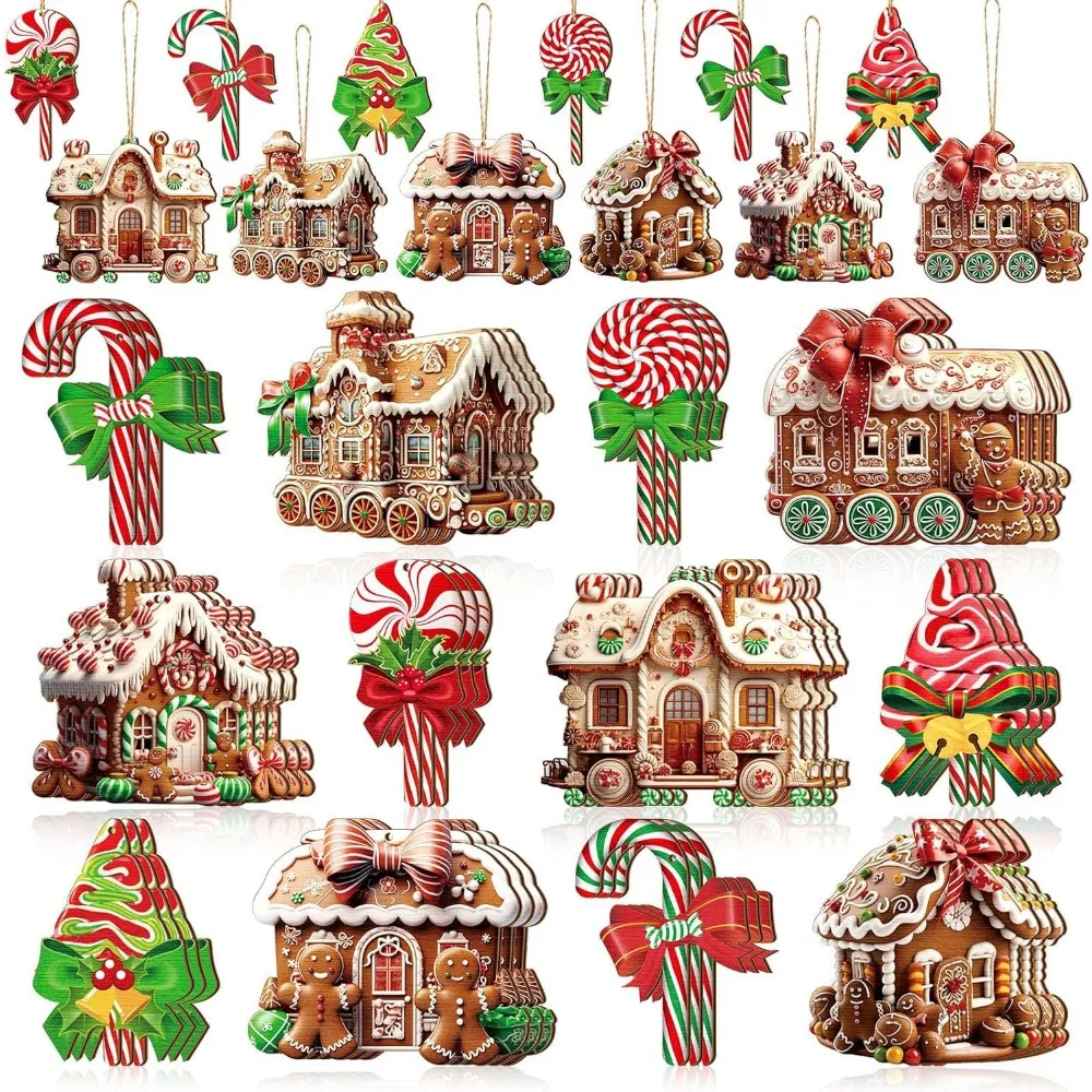 Adorno navideño colgante casa de jengibre madera