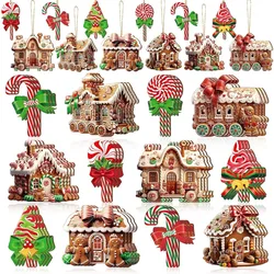 Adorno navideño colgante casa de jengibre madera