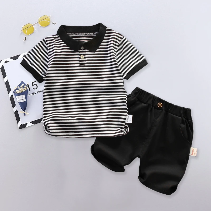 Conjunto bebé verano algodón a rayas: polo y pantalones cortos - imagen 2