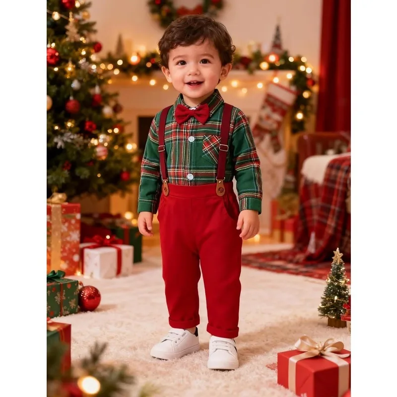 Bebé con conjunto formal de tirantes