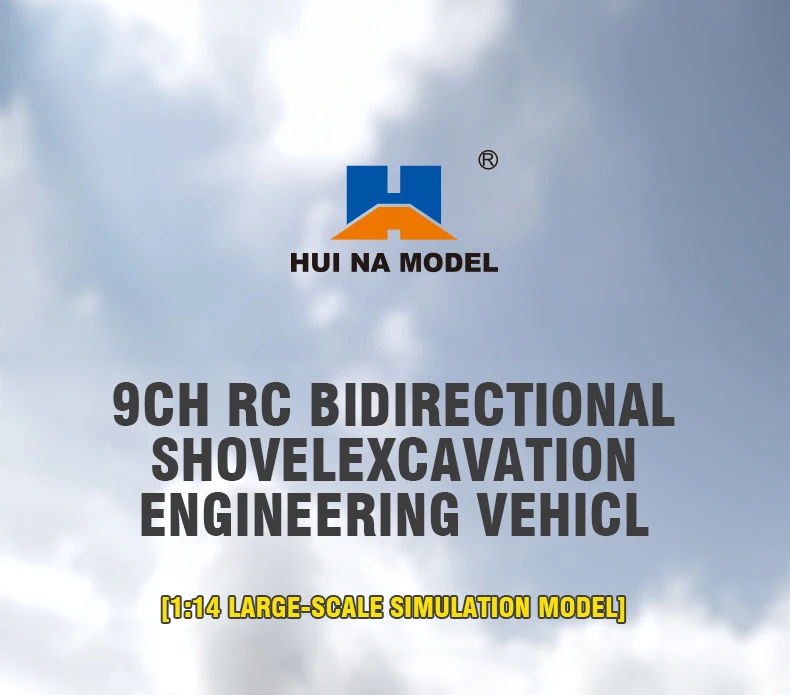 Camión excavadora RC HUINA 1:14 con detalles de obra