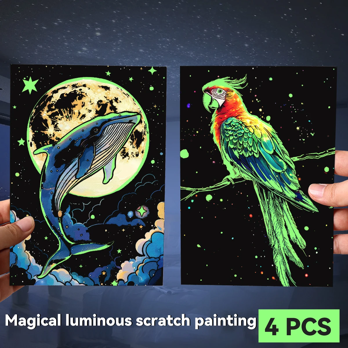 Pintura para rascar infantil noctilucente con castillo y animales