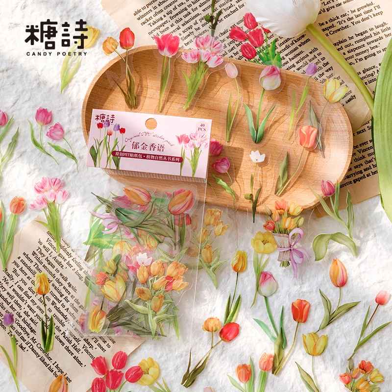 Pegatinas infantiles de plantas junto a flores para proyectos y álbumes