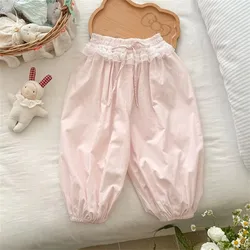 Pantalones finos de verano para niñas con encaje y antimosquitos