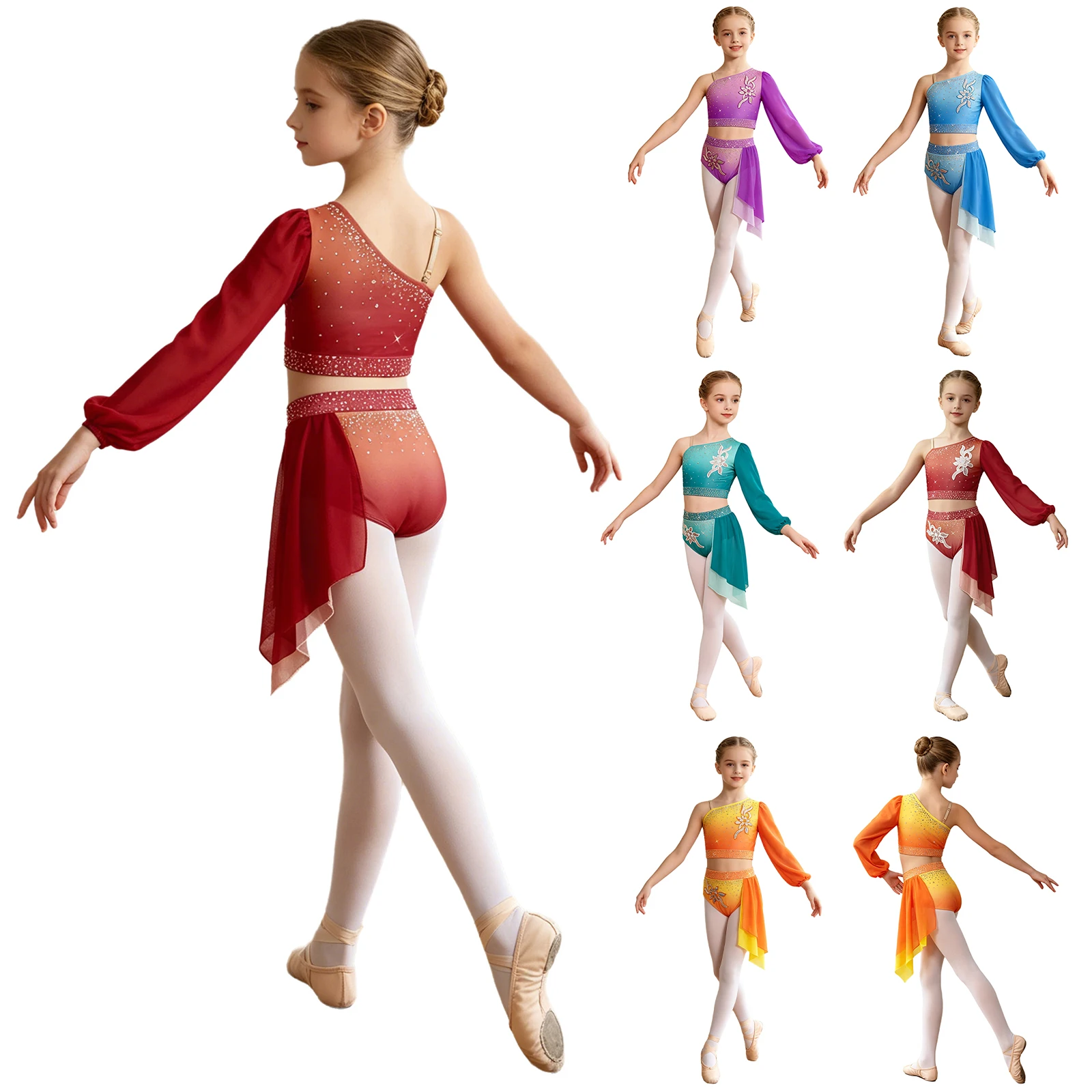 Traje de ballet para niñas con falda leotardo y pedrería brillante - imagen 4