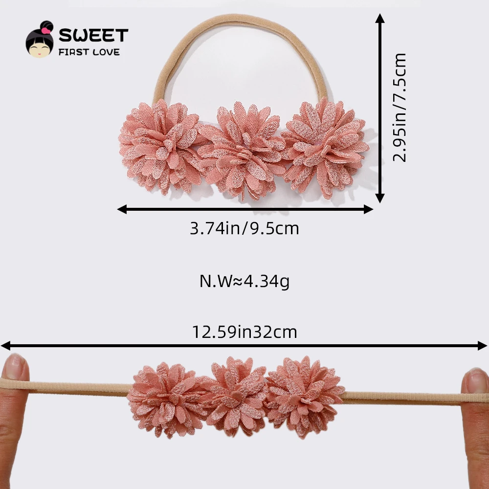 Diadema de tres flores para niñas en tonos pastel