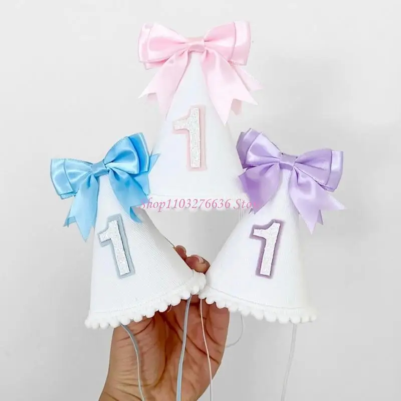 Sombrero bebé para cumpleaños con lazo y tejido suave - imagen 3