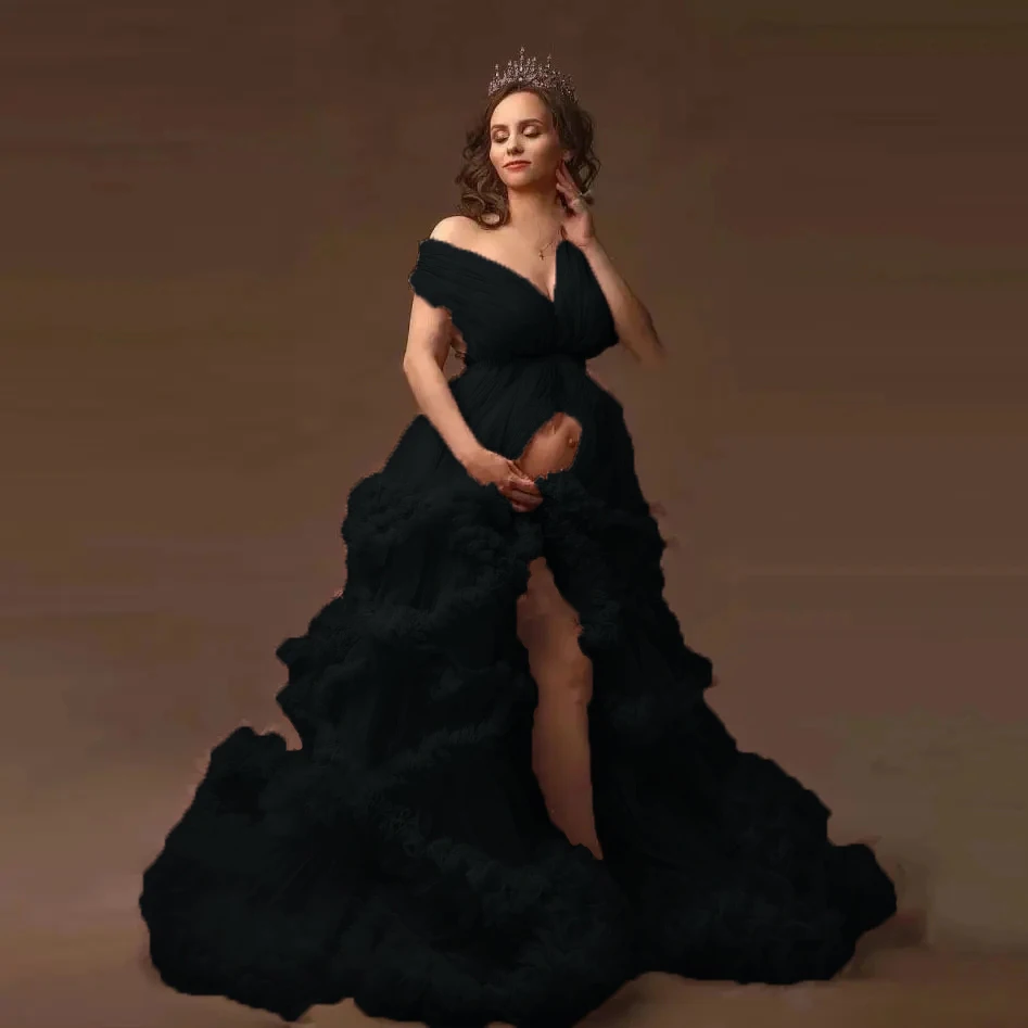 Vestido de embarazo largo con encaje elegante para fotos - imagen 5