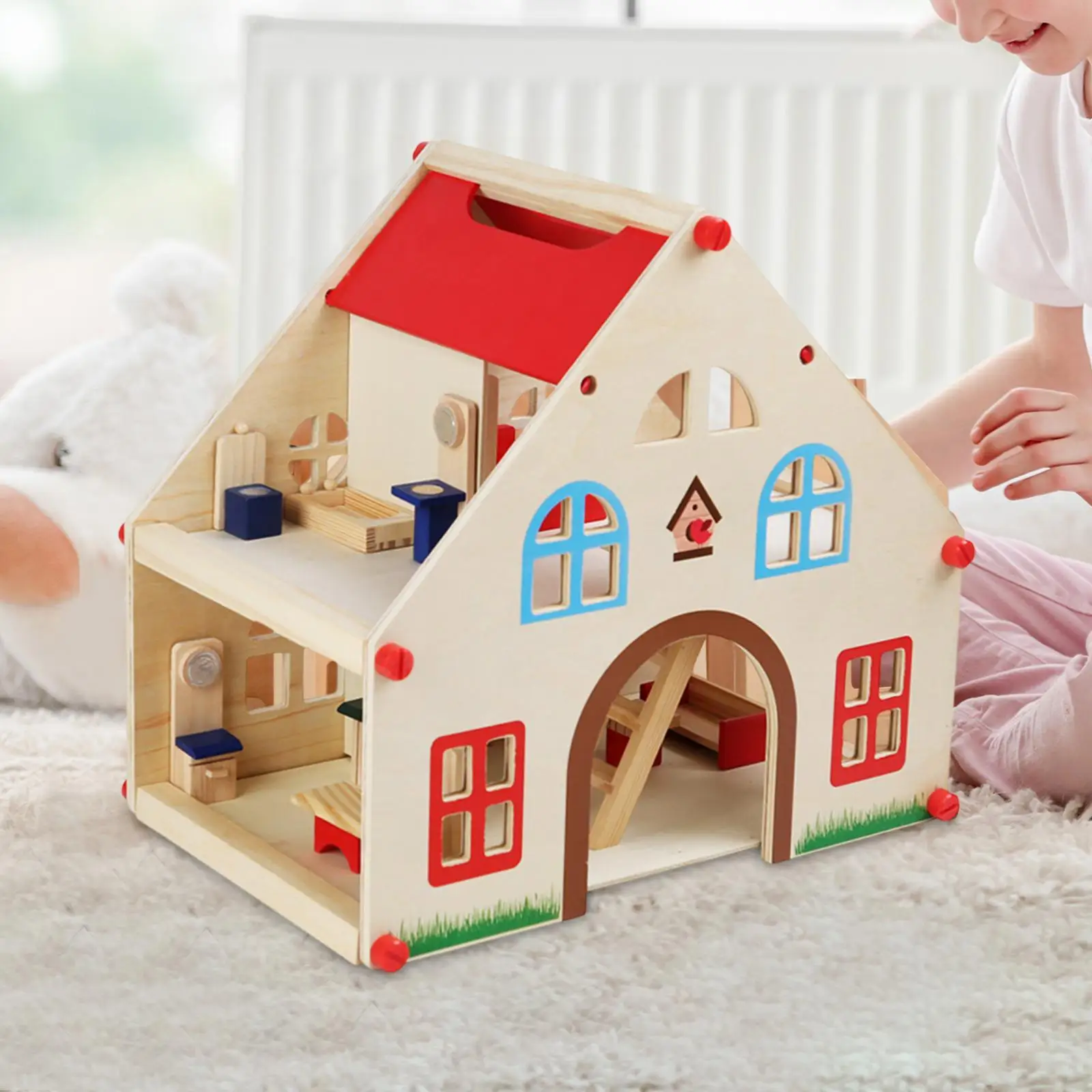 Casa de muñecas de madera con muebles y diseño educativo - imagen 4