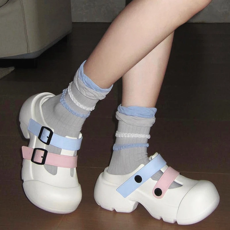 Zapatillas plataforma estilo coreano para niñas Mary Jane gruesas
