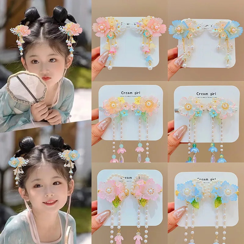 Tocado para bebé estilo chino con cuentas y flor - pinzas para el pelo