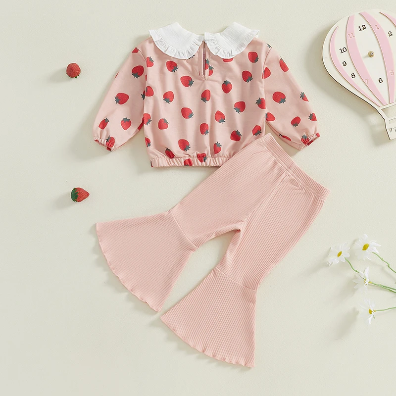 Pantalón acampanado y sudadera con estampado de fresas – Otoño niña - imagen 2