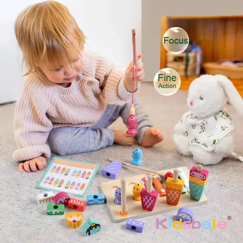 Juguete educativo Montessori de madera: xilófono y pesca para niños - imagen 3