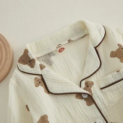 VISgogo Pijama de lino y algodón con estampado de oso para niño