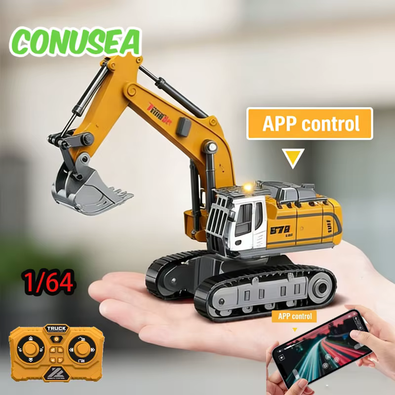 Excavadora RC 1/64 - Mini vehiculo de ingenieria con luces y sonido