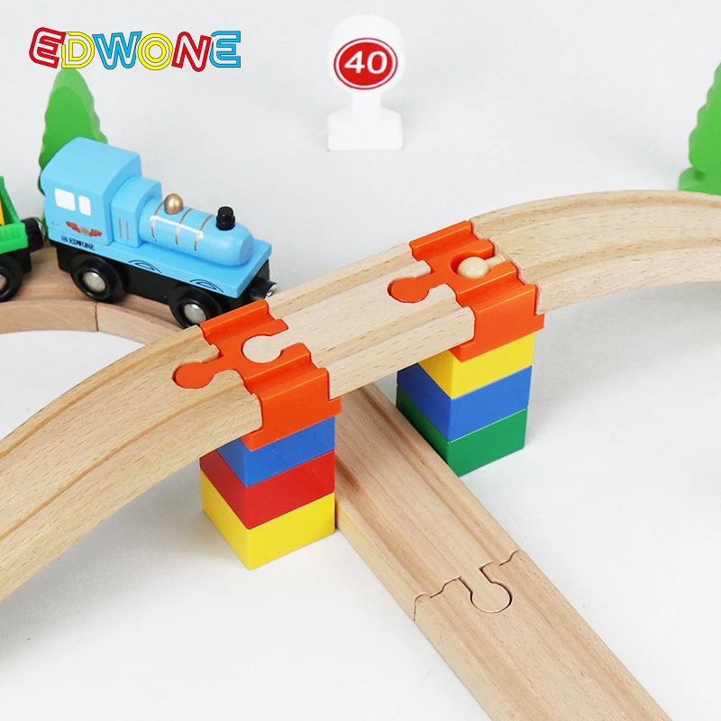 Conectores de vía de tren de madera y adaptadores de bloques