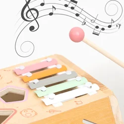 Cubo de actividades de madera Montessori con laberinto de cuentas