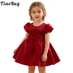Vestido de flores para niña con mangas cortas abombadas y lazo