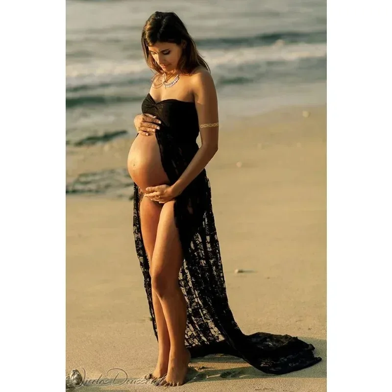 Vestido premamá de encaje sin mangas, sirena y escote redondo - imagen 4