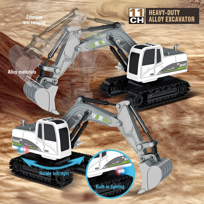 Excavadora RC de aleación con luces, música y control remoto - imagen 3