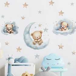 Pegatinas de pared luna y oso de peluche rosas habitación infantil