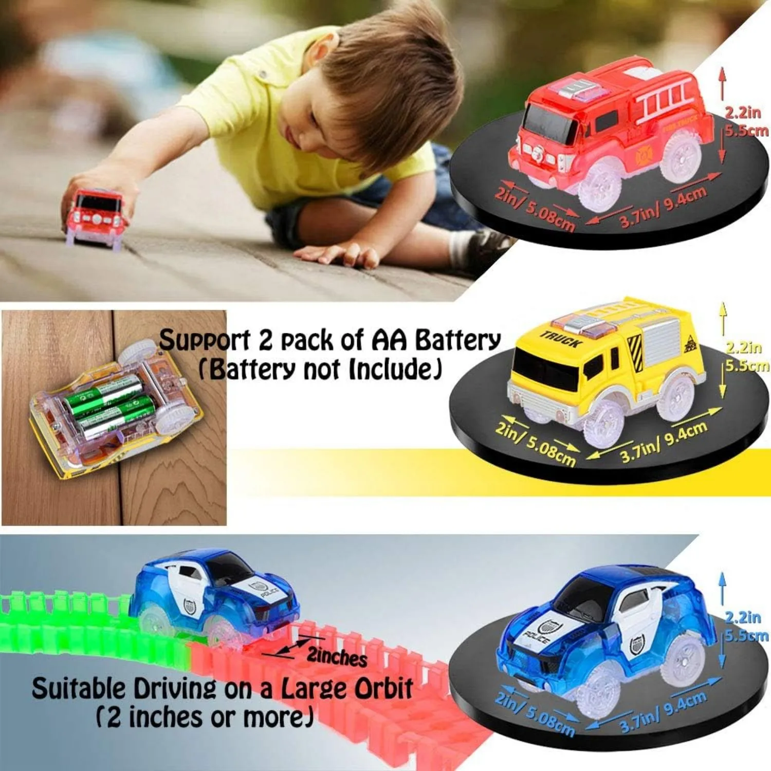Coches de carrera Flex Track con LED brillante para pistas infantiles - imagen 2