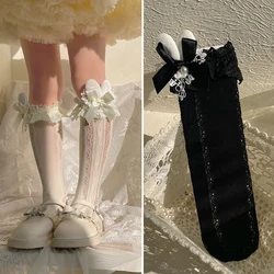 Calcetines largos con lazo de conejo y malla decorativa para niños
