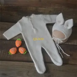 QX2D Mameluco recién nacido con gorro de conejo suave