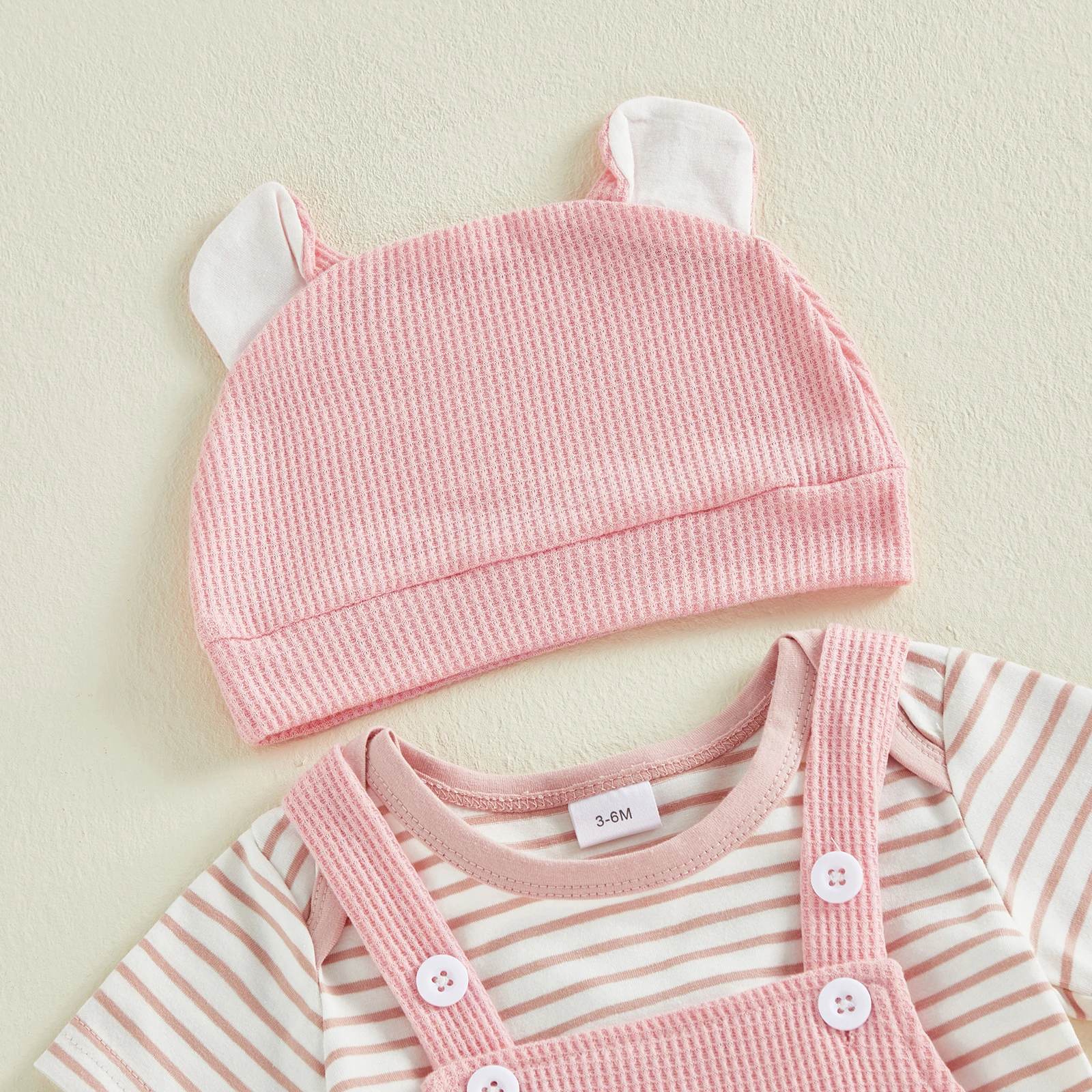 Conjunto de Pascua para bebé mono informal a rayas conejito y sombrero - imagen 4