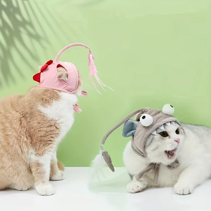 Presentación completa del set de sombrero y juguete para gato