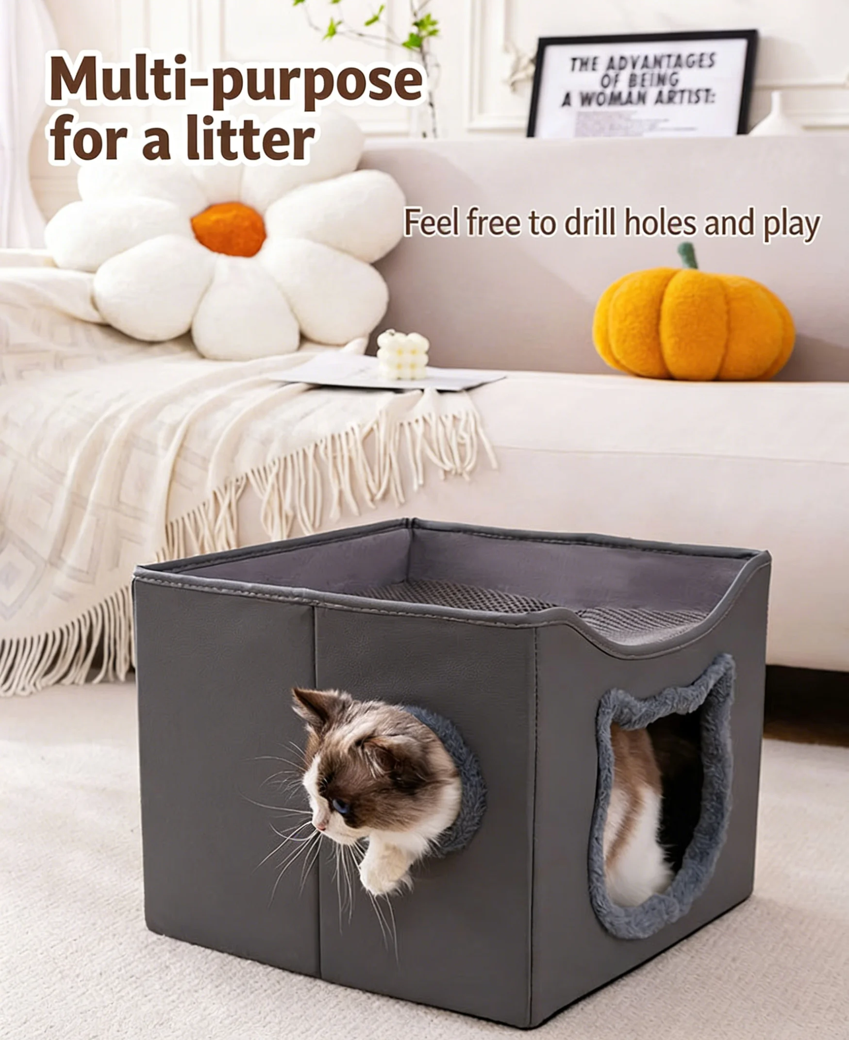 Casa para gatos plegable transpirable con diseño de cueva