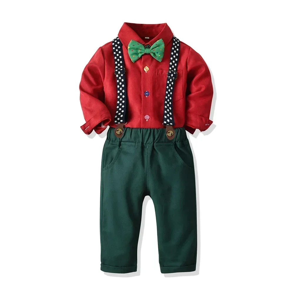 Traje de algodón para niño – camisa y pantalón con tirantes - imagen 2