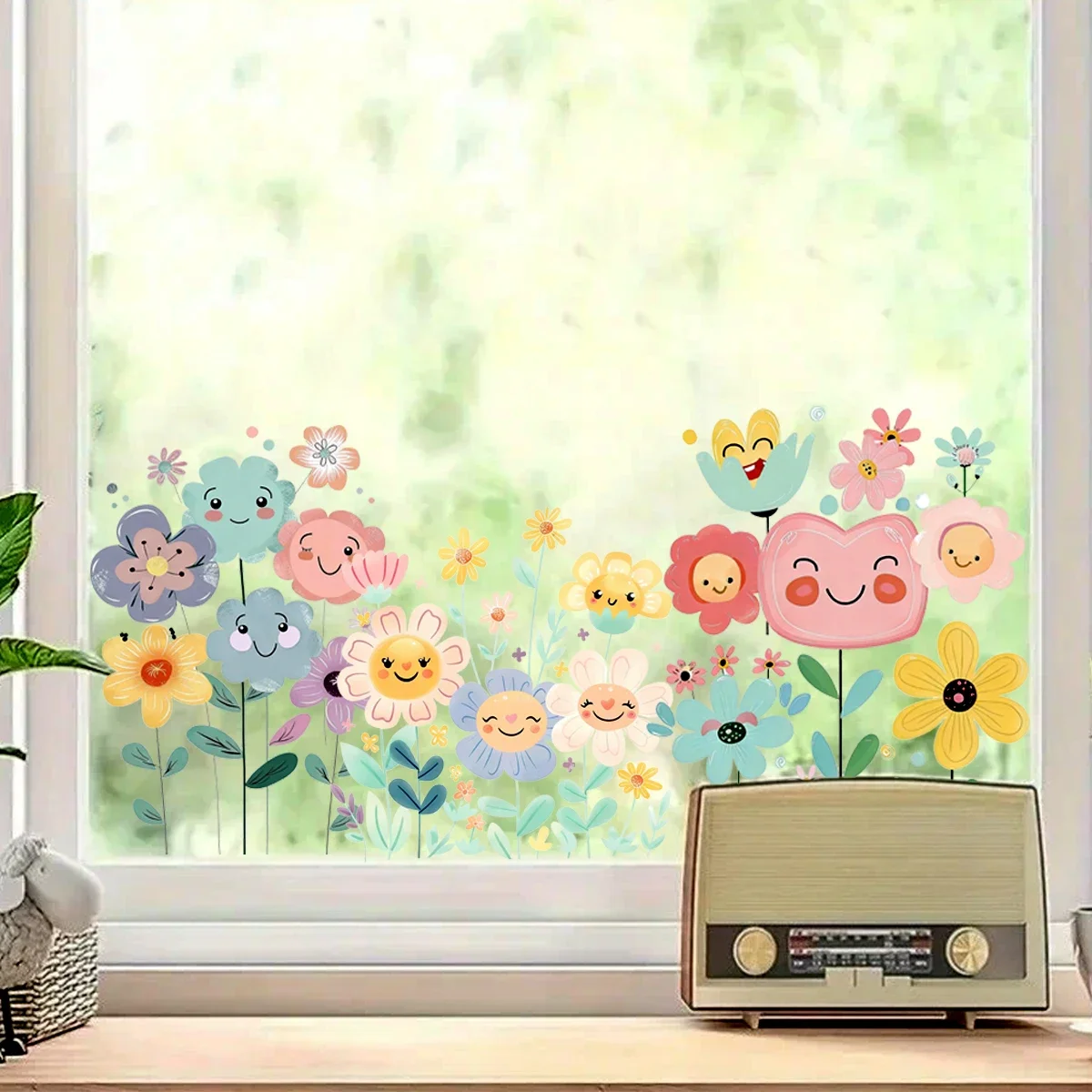 Pegatina ventana girasol sonriente arcoíris decorativa extraíble - imagen 2