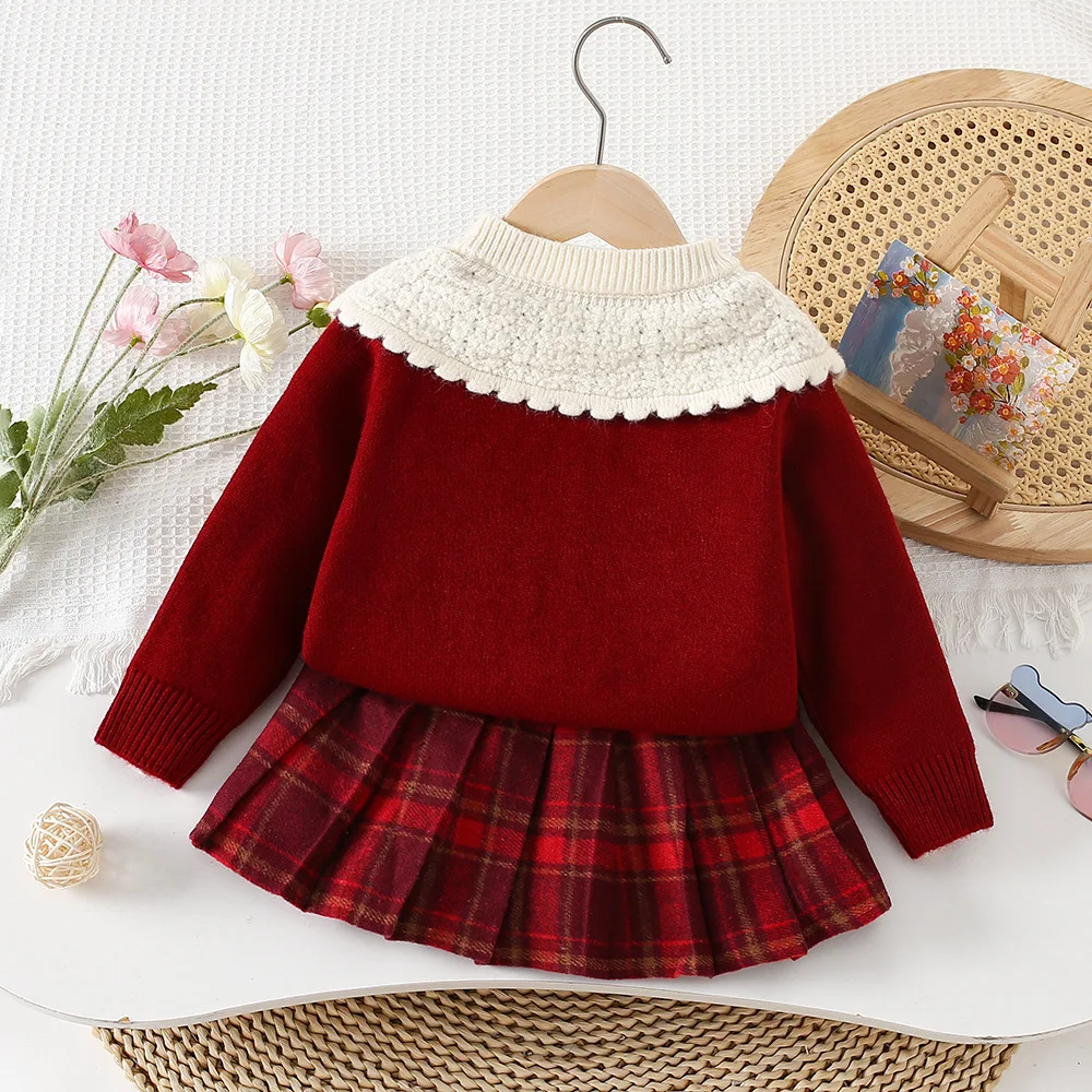MILANCEL conjunto de punto para niña con cuello vuelto y falda plisada - imagen 3
