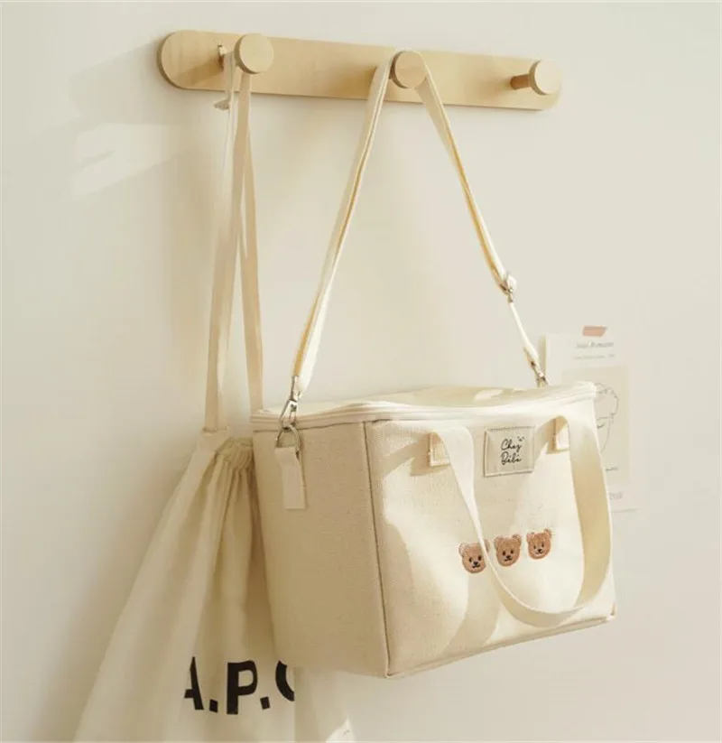 Bolsa de pañales isotérmica con bordado del oso impermeable para mamá - imagen 5
