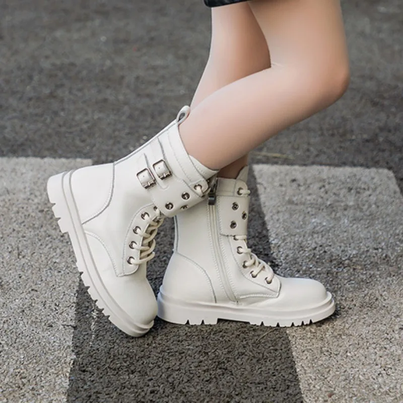 Botines anticchoque de cuero para niña – Estilo británico otoño - imagen 3