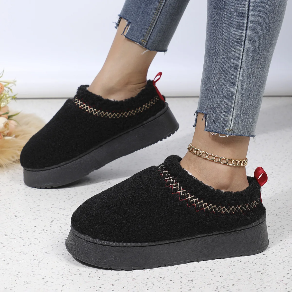 Chanclas de casa antideslizantes para bebé – Forro de felpa suave
