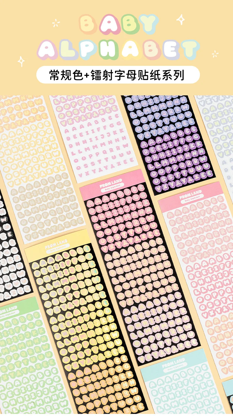 Pegatinas de letras redondas con colores caramelo en bandeja
