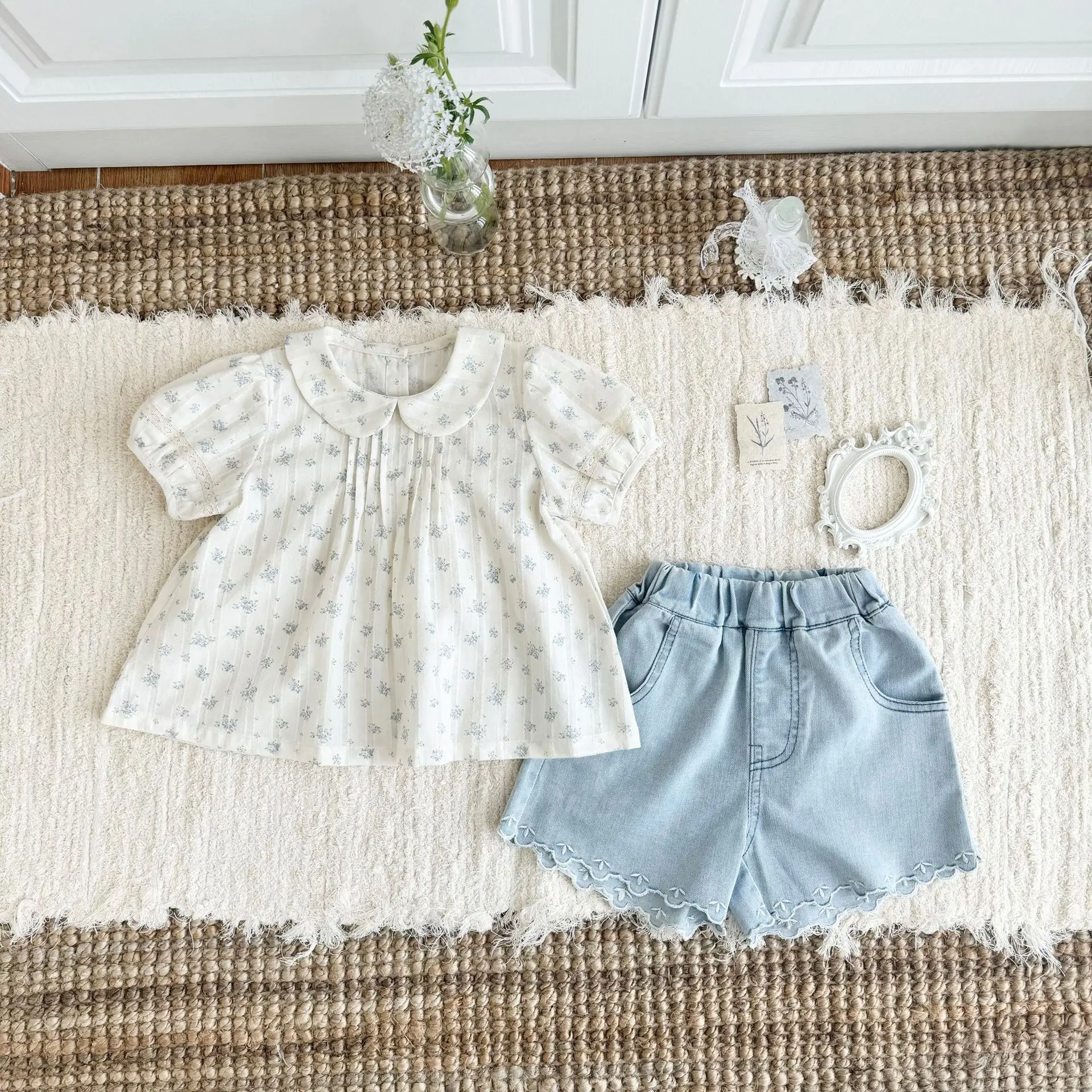 Camisa de verano de niña de algodón con estampado floral manga corta - imagen 2