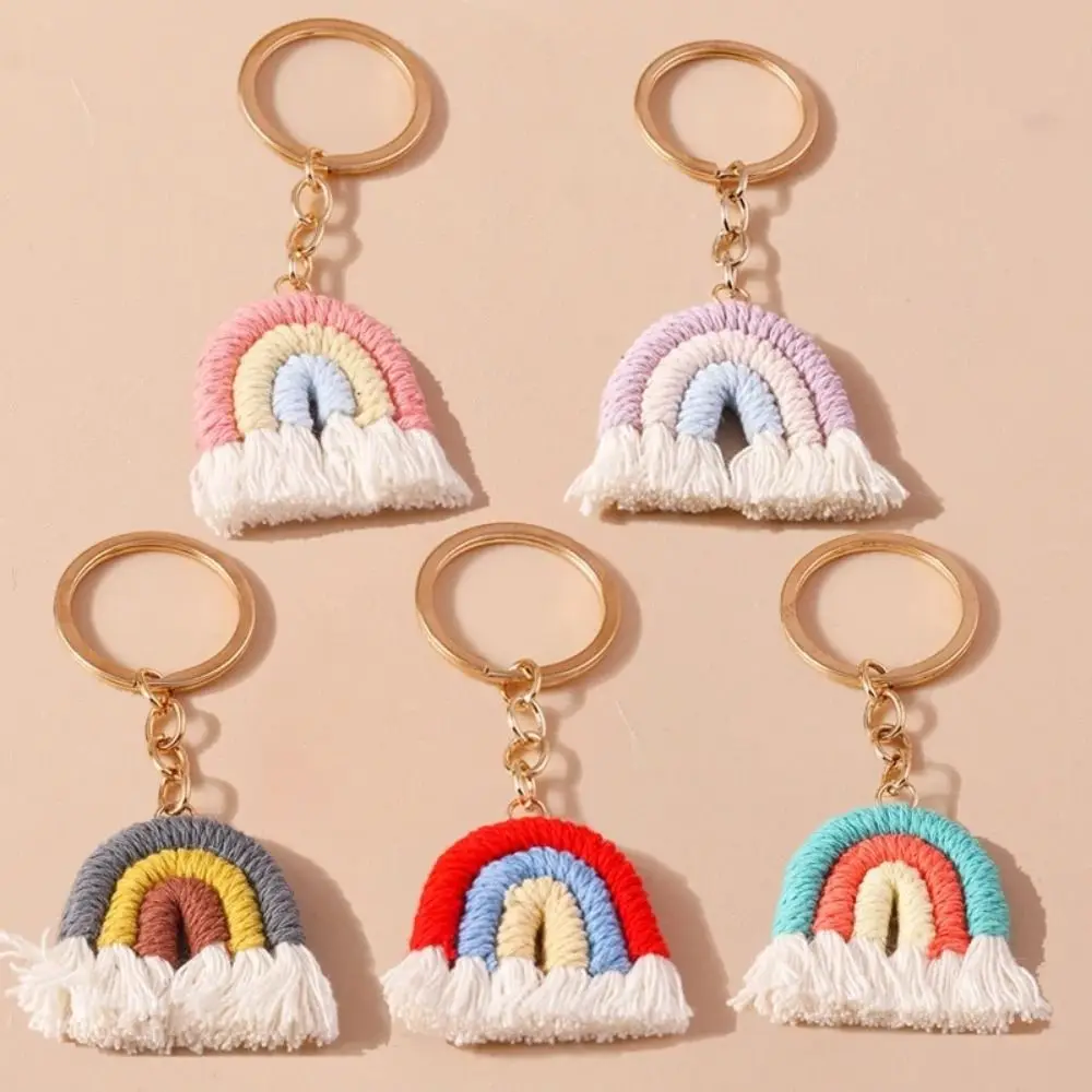 Llavero arcoíris con borlas tejido artesanal para niña, moderno - imagen 3