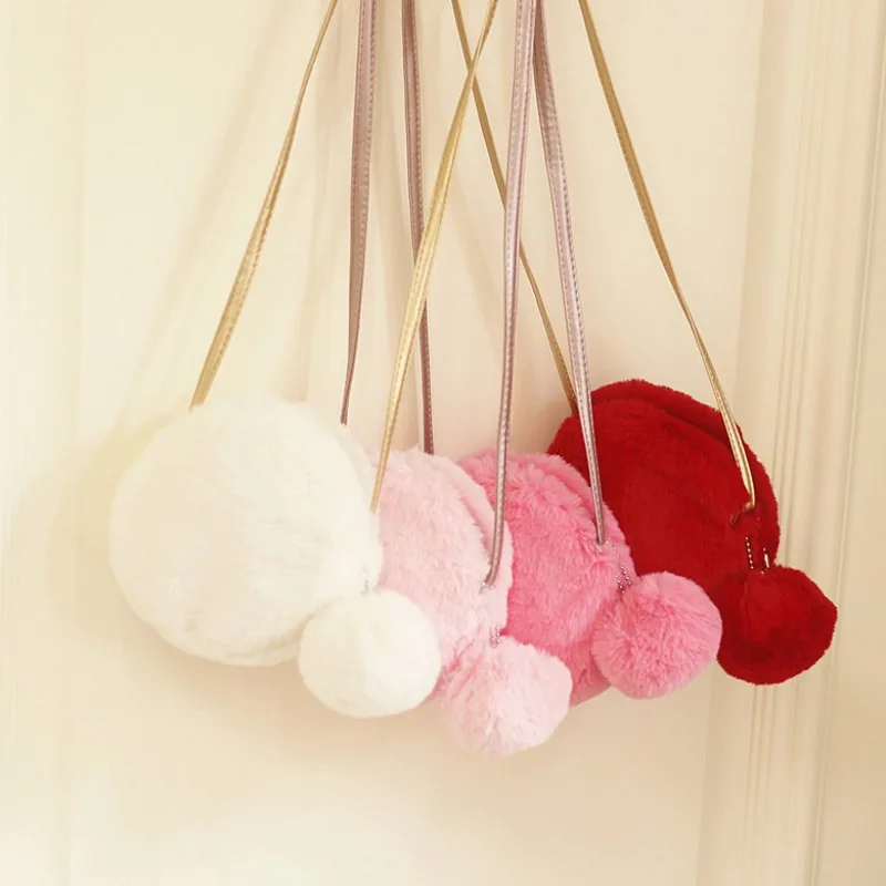 Bolso cruzado de felpa con pompones, piel sintética suave - imagen 4