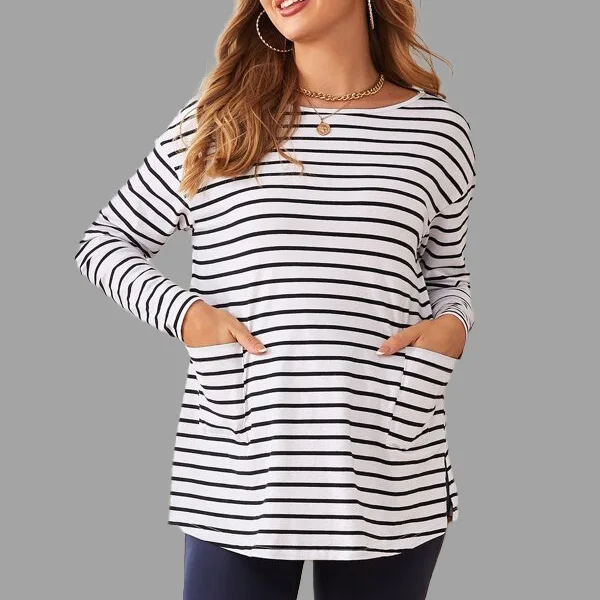Camiseta de lactancia holgada rayas clásicas manga larga otoño - imagen 2
