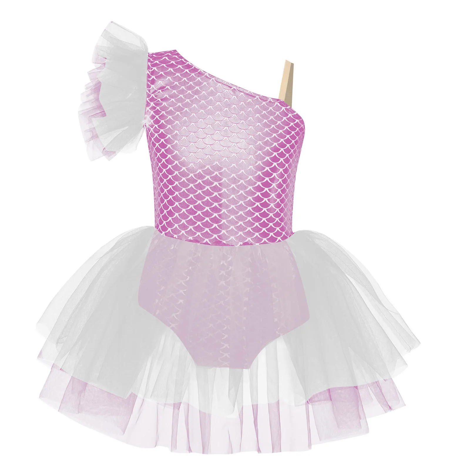 Vestido tutú de ballet para niñas un hombro escamas pescado sirena - imagen 2