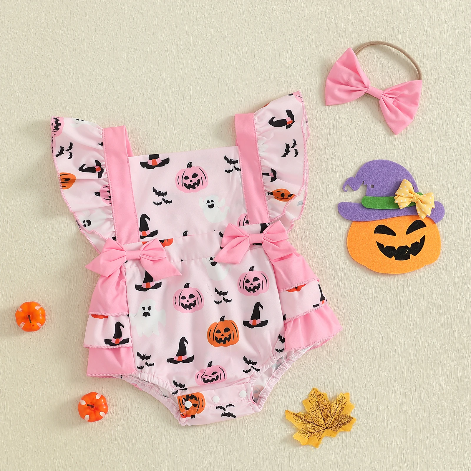 Tregren Pelele Halloween para bebé niña con estampado de calabaza - imagen 3