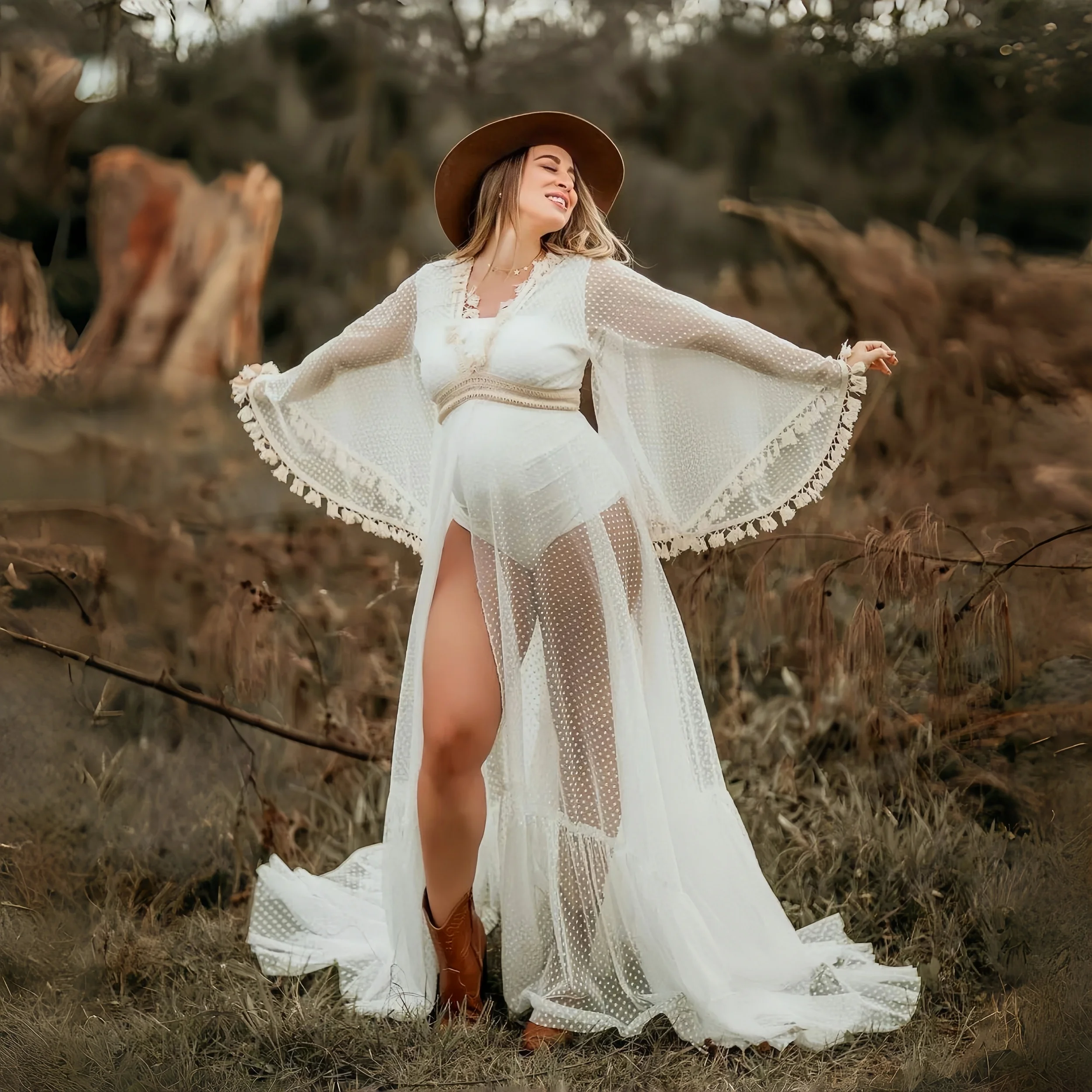 Vestido de maternidad en tul bohemio para fotos de embarazo - imagen 3