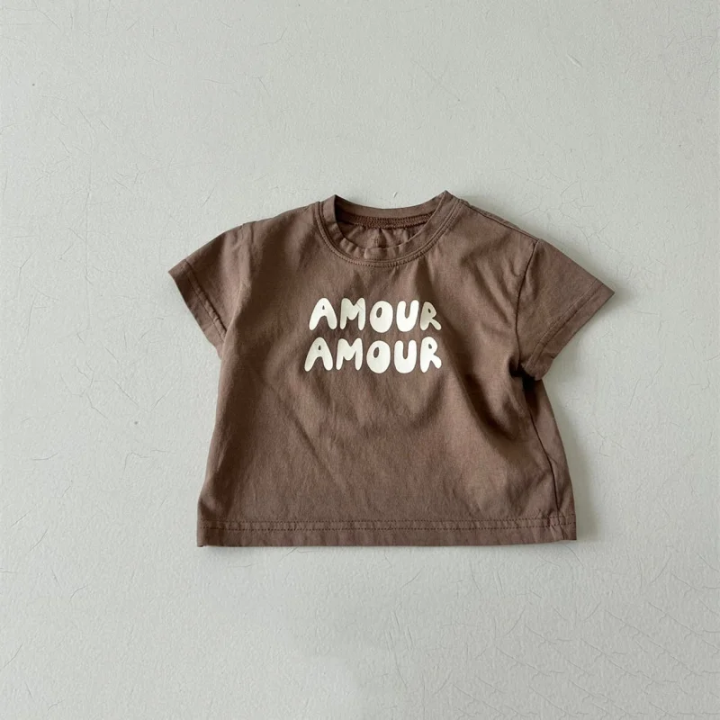Camiseta verano bebé e infantil con letras, manga corta estilo coreano - imagen 3