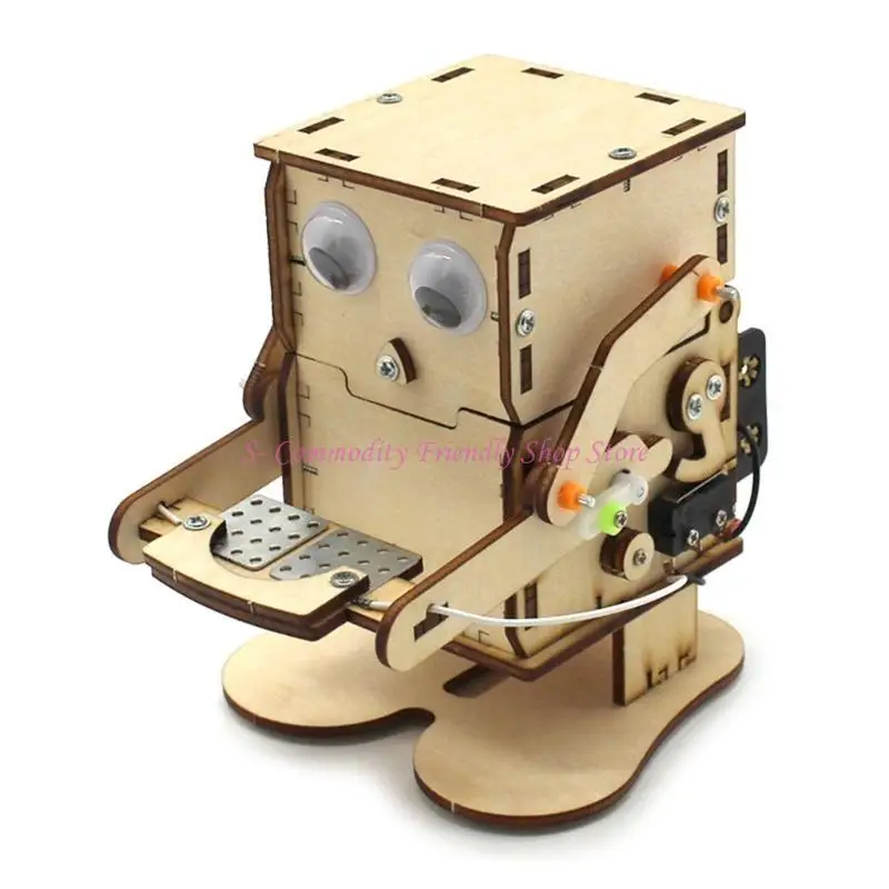 Hucha de madera con robot mecánico para monedas y manualidades - imagen 2